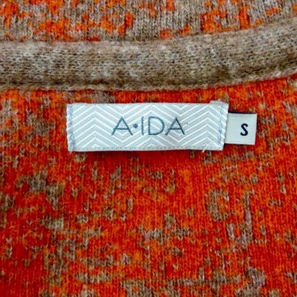 A.IDA Sweater Jacket Wool Blend Long Cardigan Orange Tan SZ S - Picture 6 of 8